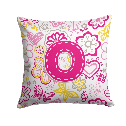 Carolines Treasures CJ2005-OPW1414 Letter O Flowers And Butterflies Pink Canvas Fabric Decorative Pillow
