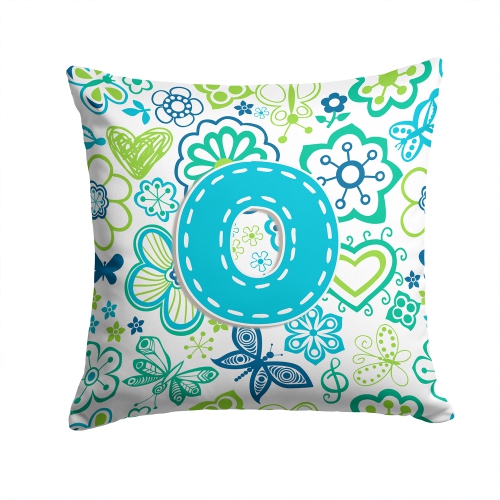 Carolines Treasures CJ2006-OPW1414 Letter O Flowers And Butterflies Teal Blue Canvas Fabric Decorative Pillow