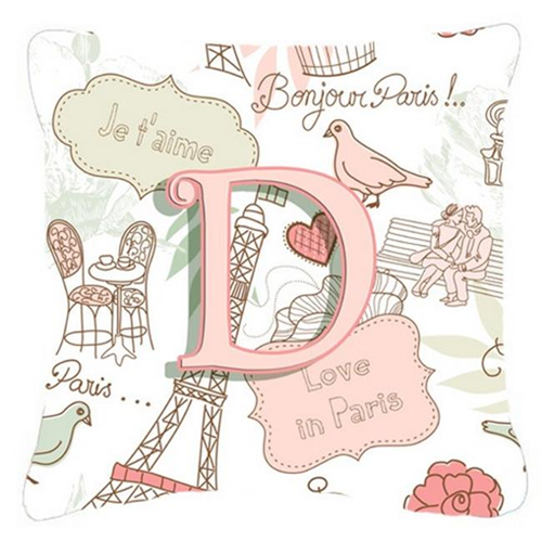 Carolines Treasures CJ2002-DPW1414 Letter D Love In Paris Pink Canvas Fabric Decorative Pillow