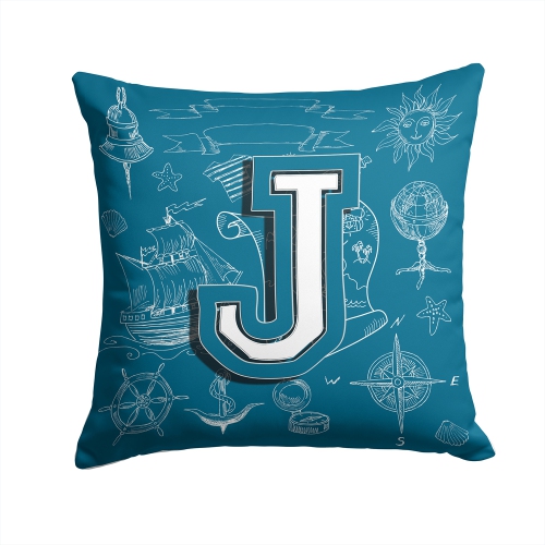 Carolines Treasures CJ2014-JPW1414 Letter J Sea Doodles Initial Alphabet Canvas Fabric Decorative Pillow