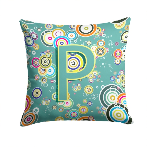 Carolines Treasures CJ2015-PPW1414 Letter P Circle Circle Teal Initial Alphabet Canvas Fabric Decorative Pillow
