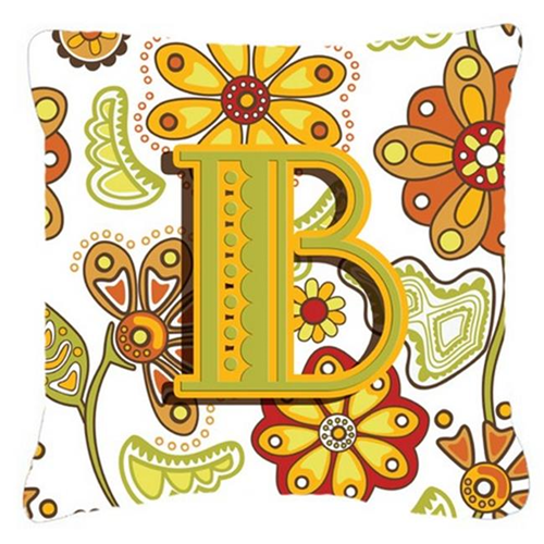 Carolines Treasures CJ2003-BPW1414 Letter B Floral Mustard And Green Canvas Fabric Decorative Pillow