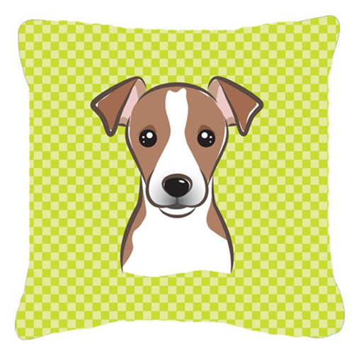 Carolines Treasures BB1322PW1414 Checkerboard Lime Green Jack Russell Terrier Fabric Decorative Pillow 14 x 14 In.