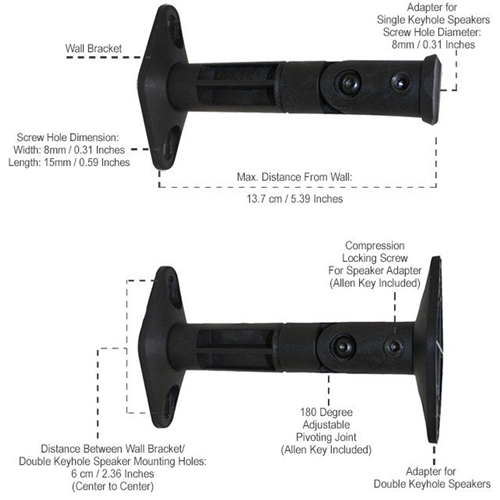 Boost Industries CWSM-B Universal Home Theater Speaker Brackets, Tilt, Swivel
