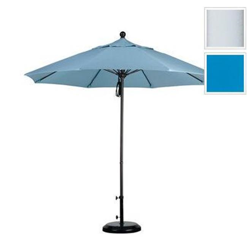March Products ALTO908170-5401 9 ft. Fiberglass Pulley Open Market Umbrella - Matted White and Sunbrella-Pacific Blue