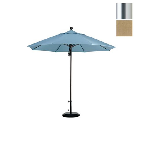California Umbrella ALTO908002-8318 9 ft. Fiberglass Market Umbrella Pulley Open S Anodized-Sunbrella-Sesame Linen