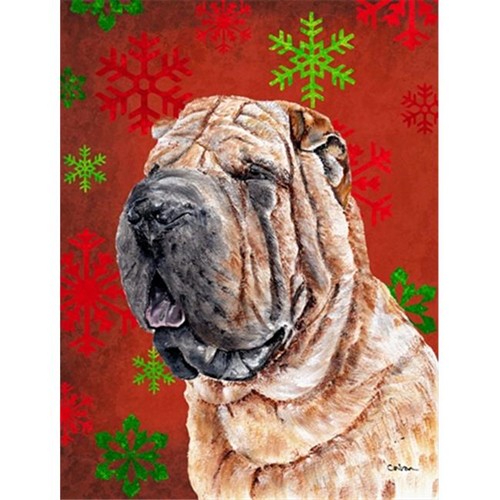Carolines Treasures SC9743GF Shar Pei Red Snowflakes Holiday Flag Garden Size
