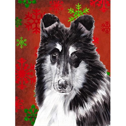 Carolines Treasures SC9750GF Black and White Collie Red Snowflakes Holiday Flag Garden Size