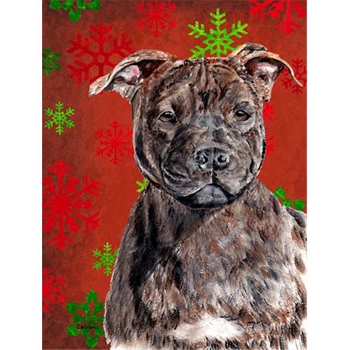 Carolines Treasures SC9753GF Staffordshire Bull Terrier Staffie Red Snowflakes Holiday Flag Garden Size