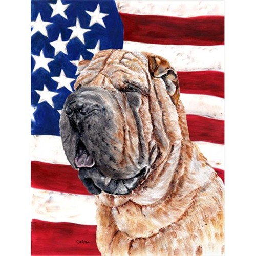 Carolines Treasures SC9623GF Shar Pei with American Flag USA Flag Garden Size