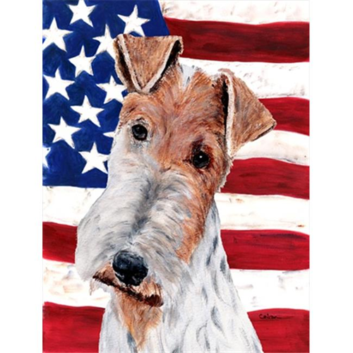 Carolines Treasures SC9628GF Wire Fox Terrier with American Flag USA Flag Garden Size