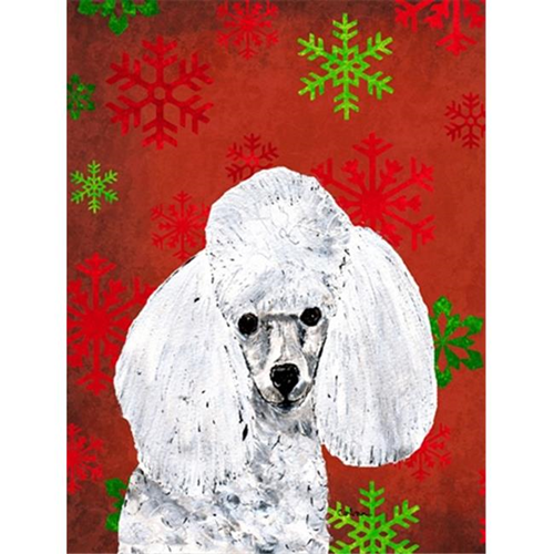 Carolines Treasures SC9749GF White Toy Poodle Red Snowflakes Holiday Flag Garden taille