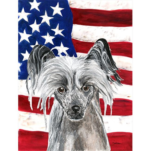 Carolines Treasures SC9522GF Chinese Crested USA American Flag Flag Garden Size