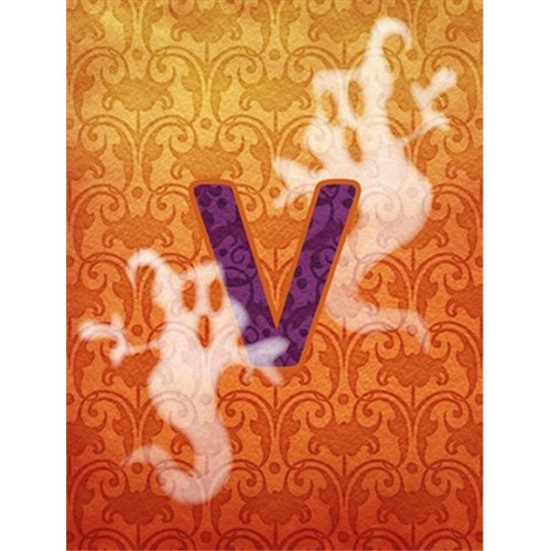 Carolines Treasures CJ1040-V-GF Halloween Ghost Letter V Monogram Initial Flag Garden Size