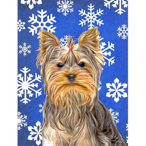 Carolines Treasures KJ1177GF Winter Snowflakes Holiday Yorkie & Yorkshire Terrier Flag Garden Size