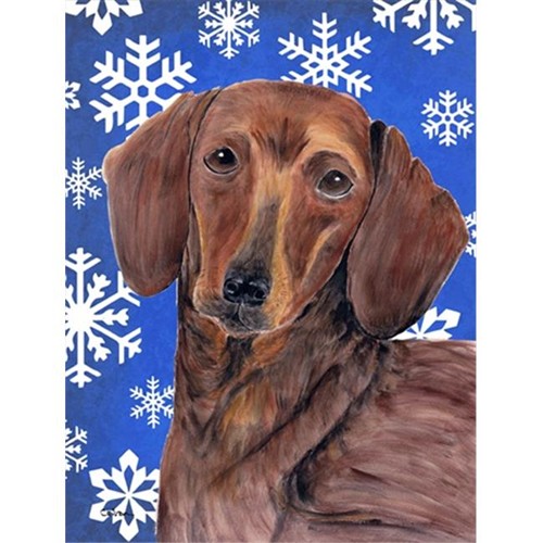 Carolines Treasures SC9368CHF 28 x 40 in. Dachshund Winter Snowflakes Holiday House Size Canvas Flag