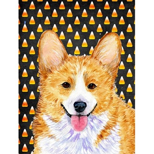 Carolines Treasures SS4279CHF Corgi Candy Corn Halloween Portrait Canvas Flag - House Size 28 x 40 in.