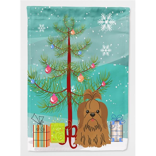 Carolines Treasures BB4211CHF Merry Christmas Tree Shih Tzu Silver & Chocolate Flag, toile taille maison