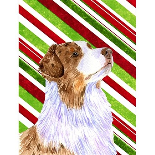 Carolines Treasures LH9228CHF 28 x 40 in. Australian Shepherd Candy Cane Holiday Christmas House Size Canvas Flag