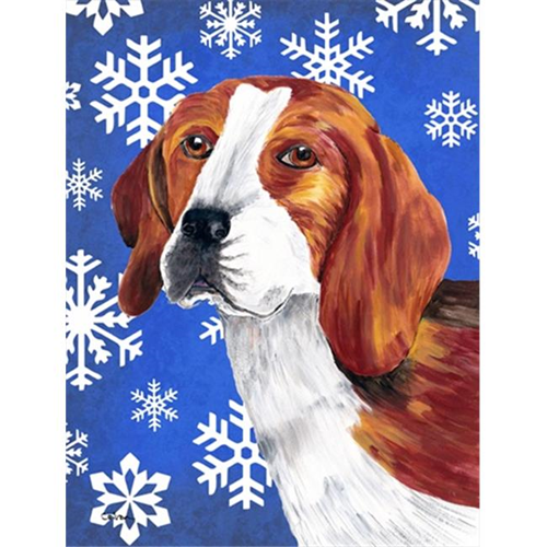 Carolines Treasures SC9369CHF 28 x 40 in. Beagle Winter Snowflakes Holiday House Size Canvas Flag