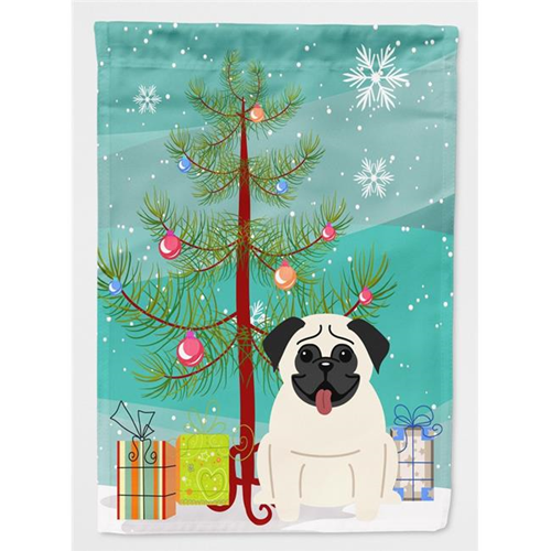 Carolines Treasures BB4129CHF Merry Christmas Tree Pug Cream Flag House