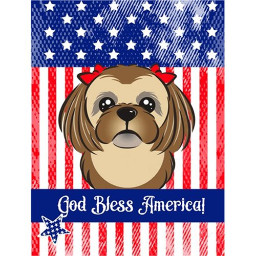 Carolines Treasures BB2179CHF drapeau américain God Bless avec drapeau brun chocolat Shih Tzu Canvas House Flag