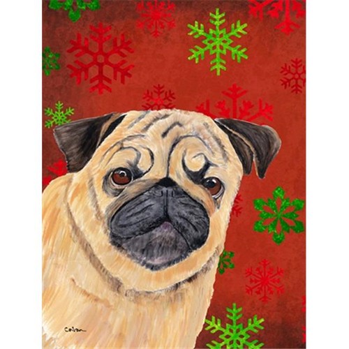 Carolines Treasures SC9411CHF 28 x 40 po. Drapeau en toile, Maison de Noël des Fêtes, Pug Red and Green Snowflakes