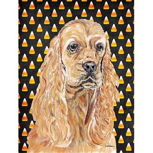 Carolines Treasures SC9528CHF Cocker Spaniel Halloween Candy Corn Flag Canvas House Size