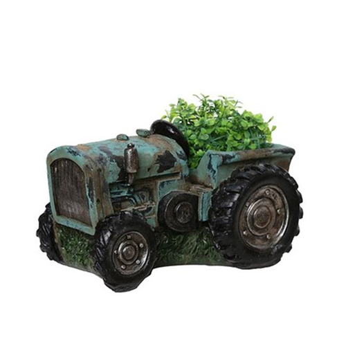 NORTHLIGHT  12.25 In. Distressed Teal & Tractor Outdoor Garden Patio Planter In Black