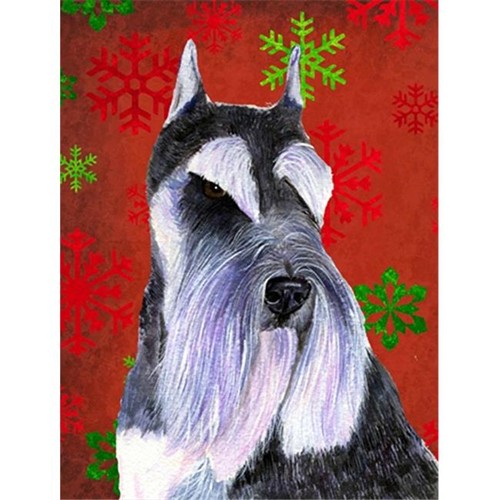 Carolines Treasures SS4684CHF 28 x 40 po Drapeau de Noël en toile Schnauzer en flocons de neige rouges et verts taille de maison