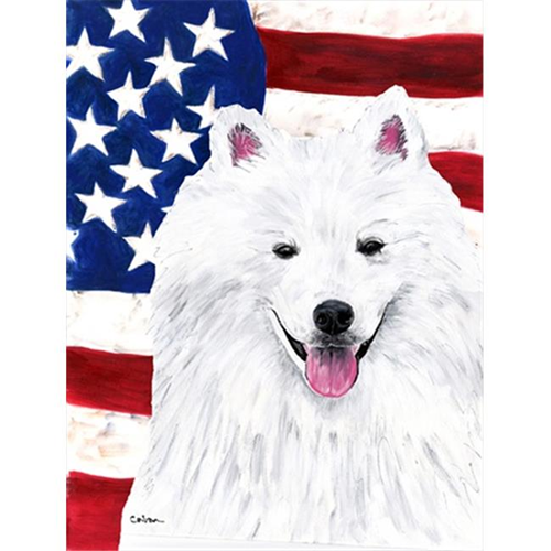 Carolines Treasures SC9023CHF 28 x 40 in. Usa American Flag With American Eskimo Flag Canvas House Size