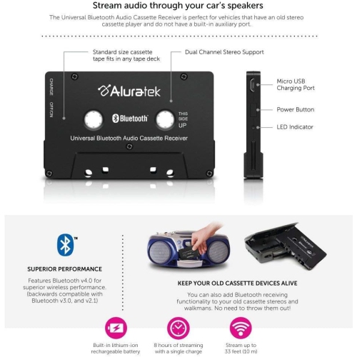 Lecteur de cassettes audio Bluetooth universel