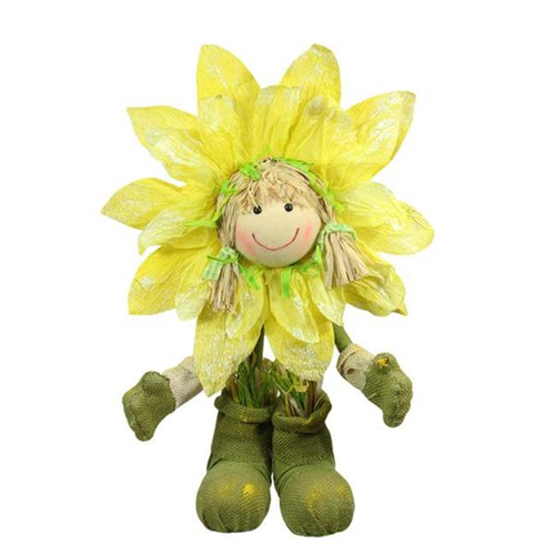 Gordon 31812652 17.5 in. Yellow & Green Spring Floral Standing Sunflower Girl Decorative Figure