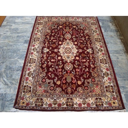 AHMEDANI  Shahe-Taj Exclusive Hand Knotted Wool Silk Carpet 6.1' X 4.1' Area Rug - Ruby In Red