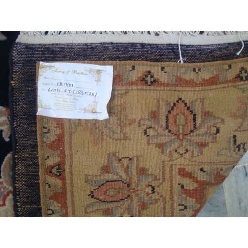 Ahmedani Mid Night Blue Ivory Touch Flowers Hand Knotted Wool Silk Carpet 6.0' x 4.1' Area Rug - Mid Night Blue/Ivory