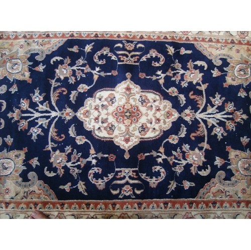 Ahmedani Mid Night Blue Ivory Touch Flowers Hand Knotted Wool Silk Carpet 6.0' x 4.1' Area Rug - Mid Night Blue/Ivory