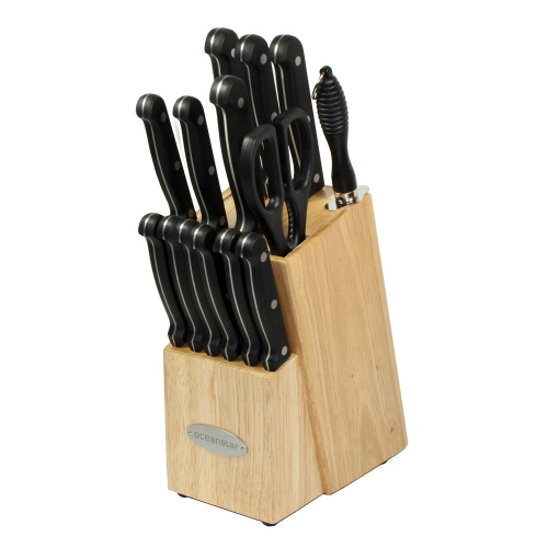 Oceanstar KS1187 Traditional 15-Piece Knife Set with Block Natural