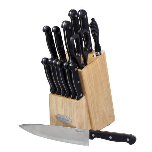 Oceanstar KS1187 Traditional 15-Piece Knife Set with Block Natural