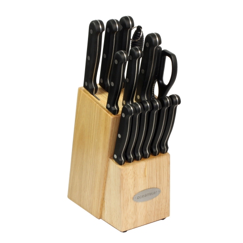 Oceanstar KS1187 Traditional 15-Piece Knife Set with Block Natural
