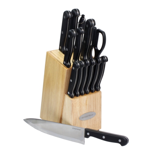 Oceanstar KS1187 Traditional 15-Piece Knife Set with Block Natural