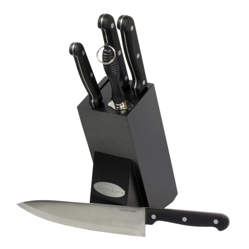 Oceanstar KS1200 Contemporary 6-Piece Knife Set with Block Elegant Black