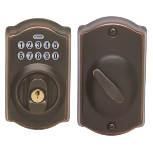 SCHLAGE  Aged Bronze Camelot Keypad Deadbolt Be365Vcam716 Best home improvement we’ve made!