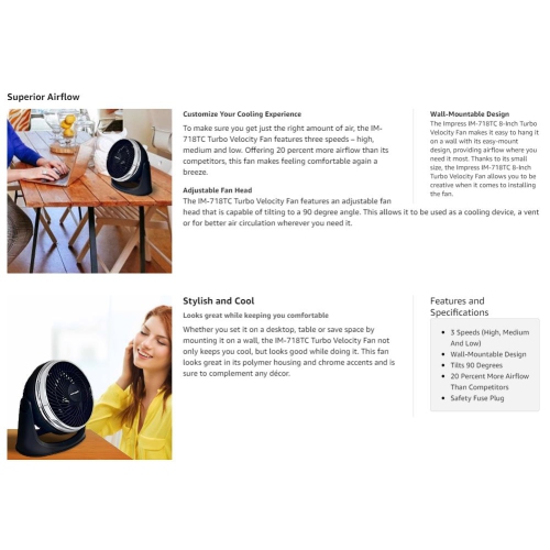 Impress IM-718TC 9 in. Ultra Velocity Fan Black