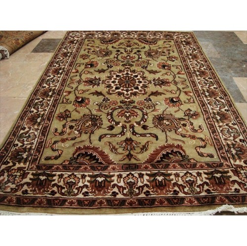 Light Green Ivory Touch Fine Area Rug Hand Knotted Silk Wool Carpet'