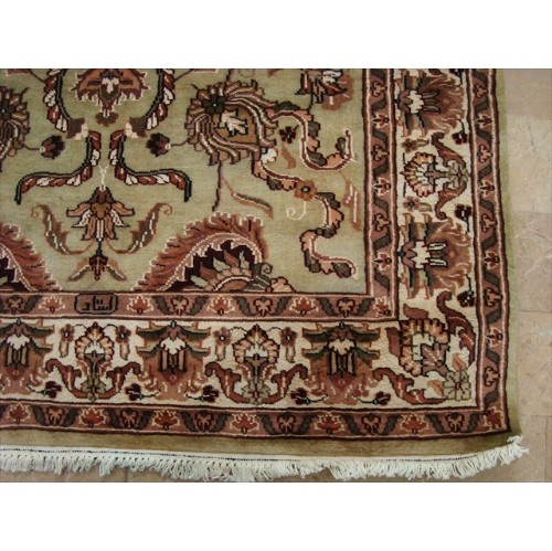 Light Green Ivory Touch Fine Area Rug Hand Knotted Silk Wool Carpet'