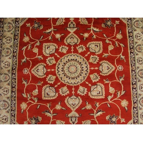 AHMEDANI  Burnt Rust Ivory Touch Flowers Rare Hand Knotted Wool Silk Carpet 5.10' X 4.1' Area Rug - Burnt In Orange