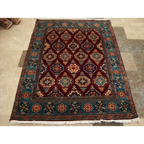 AHMEDANI  Exclusive Floral Designed Rectangle Area Rug Hand Knotted Wool Silk Carpet (6 X 4)'