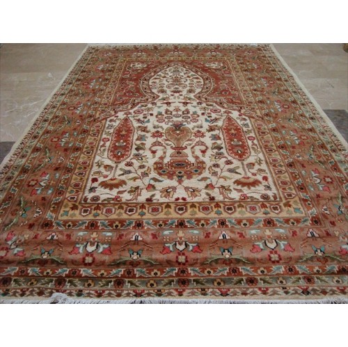 Jhoomar Mehrab Floral Vase Guldasta Hand Knotted Area Rug Wool Silk Carpet'