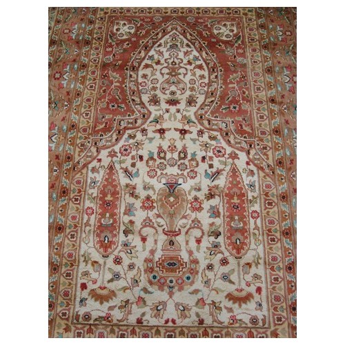 Jhoomar Mehrab Floral Vase Guldasta Hand Knotted Area Rug Wool Silk Carpet'