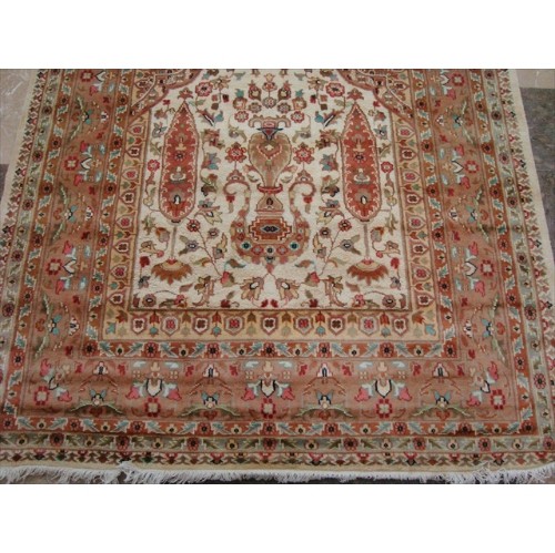 Jhoomar Mehrab Floral Vase Guldasta Hand Knotted Area Rug Wool Silk Carpet'